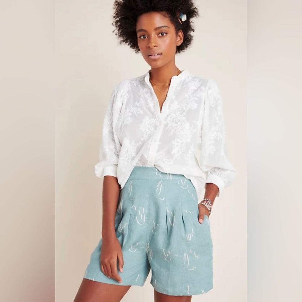 Anthropologie Bel Kazan Ramona Linen City Shorts in Blue